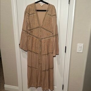 POL Tan Tiered Bell Sleeve Duster